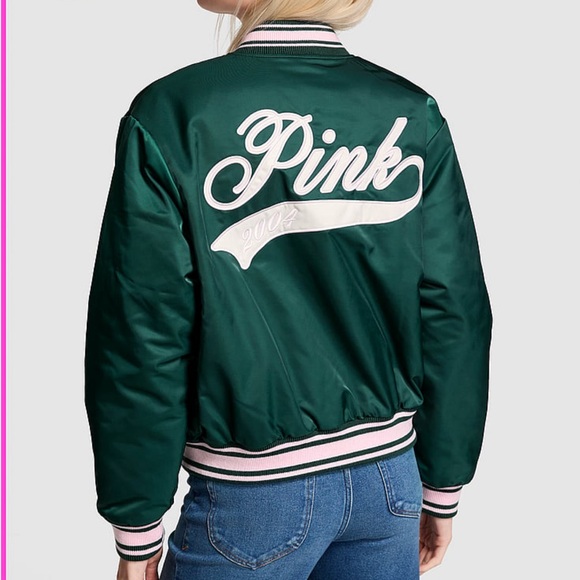 Victoria’s Secret PINK VARSITY JACKET DEEP FOREST LIMITED EDITION SIZE SMALL - Picture 13 of 13